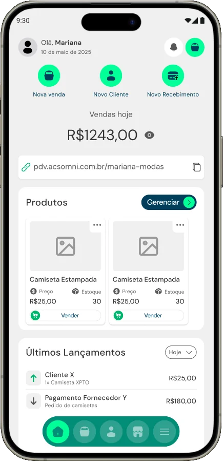 Tela inicial do aplicativo móvel ACS Omni Suite